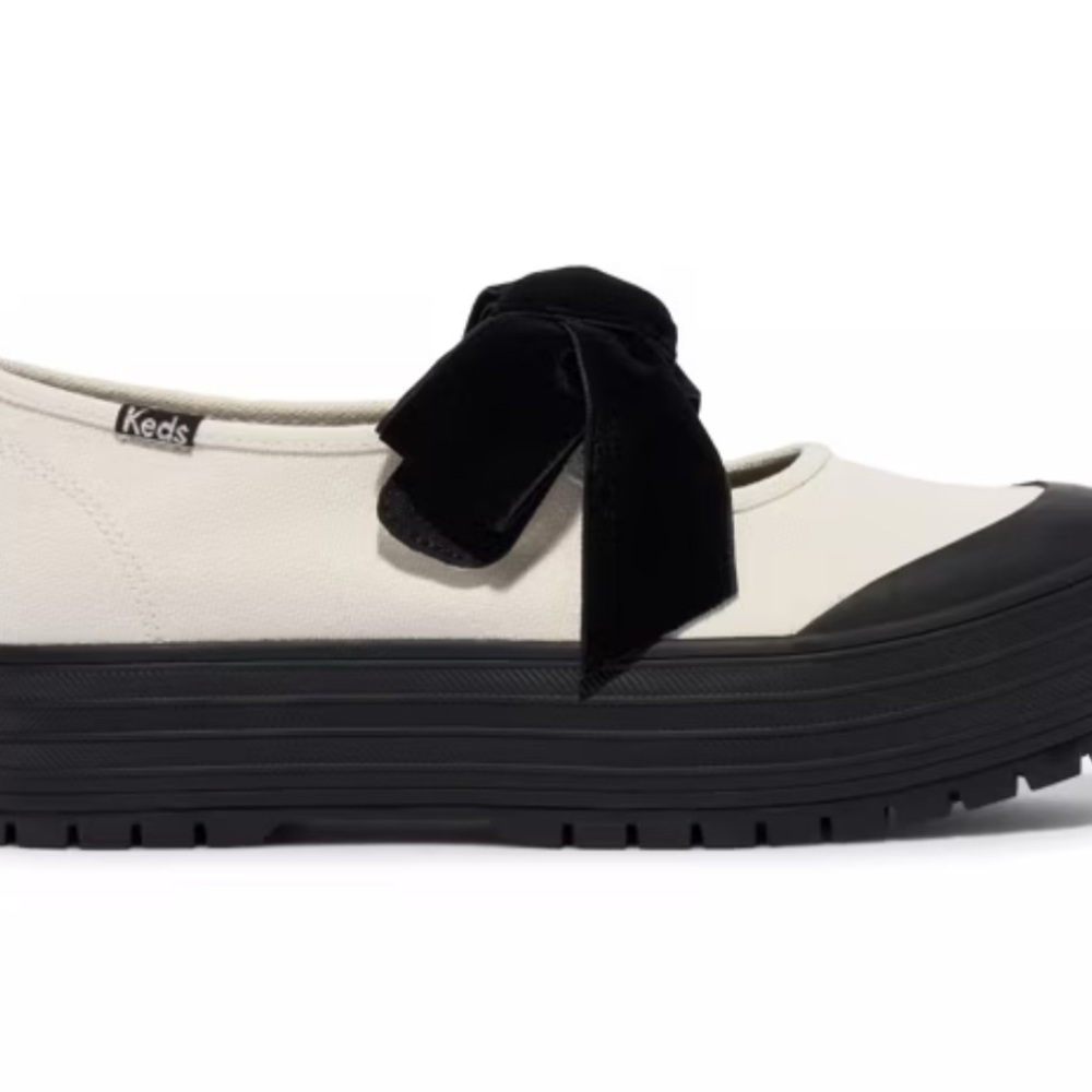 Keds Black and White Velvet Bow Platform Sneakers